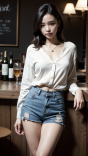 穿上衬衫和牛仔短裤的清纯女孩惊艳甜美想不爱都难超清手机壁纸