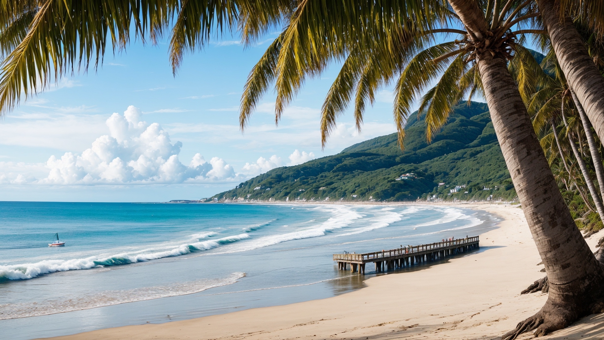最美阳光海边沙滩横版风景图片