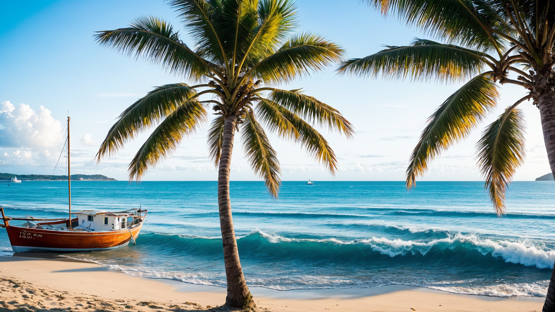 最美阳光海边沙滩横版风景图片