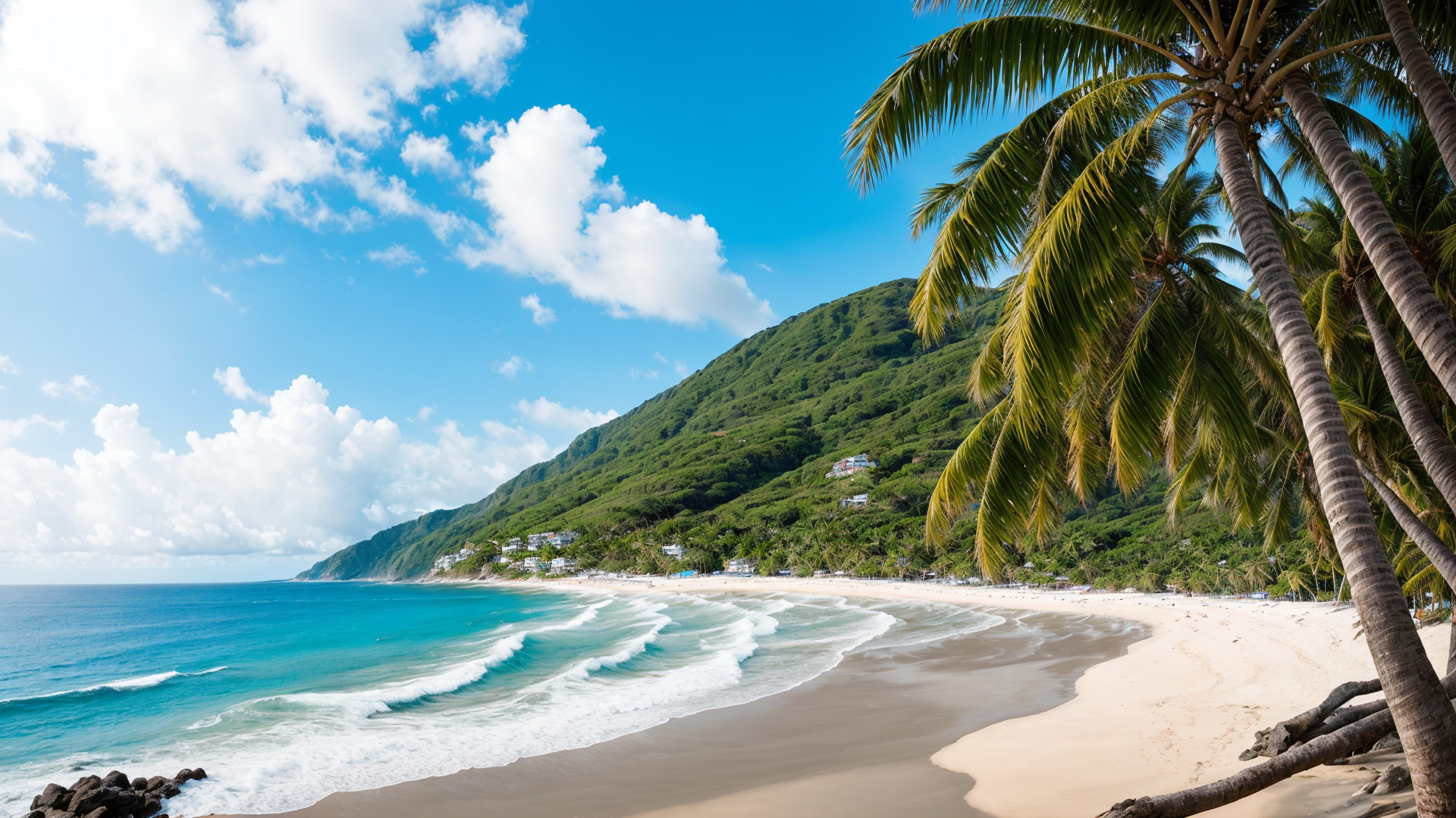 最美阳光海边沙滩横版风景图片