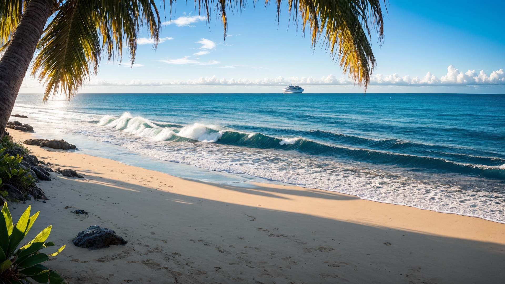 最美阳光海边沙滩横版风景图片