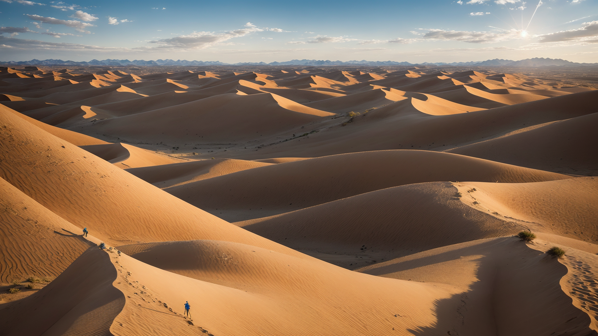 夕阳照射在戈壁沙漠上的迷人风景图片