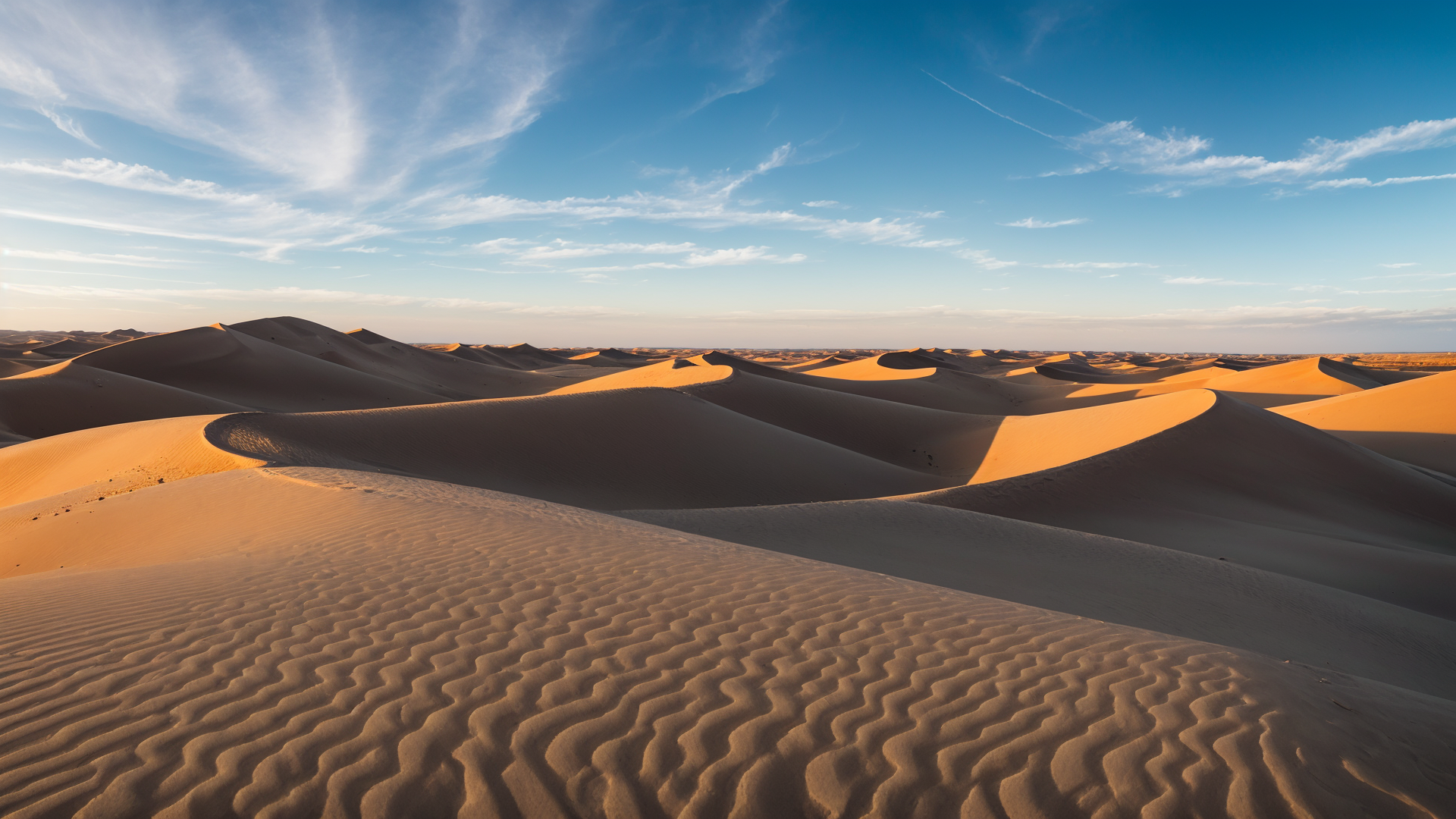 夕阳照射在戈壁沙漠上的迷人风景图片
