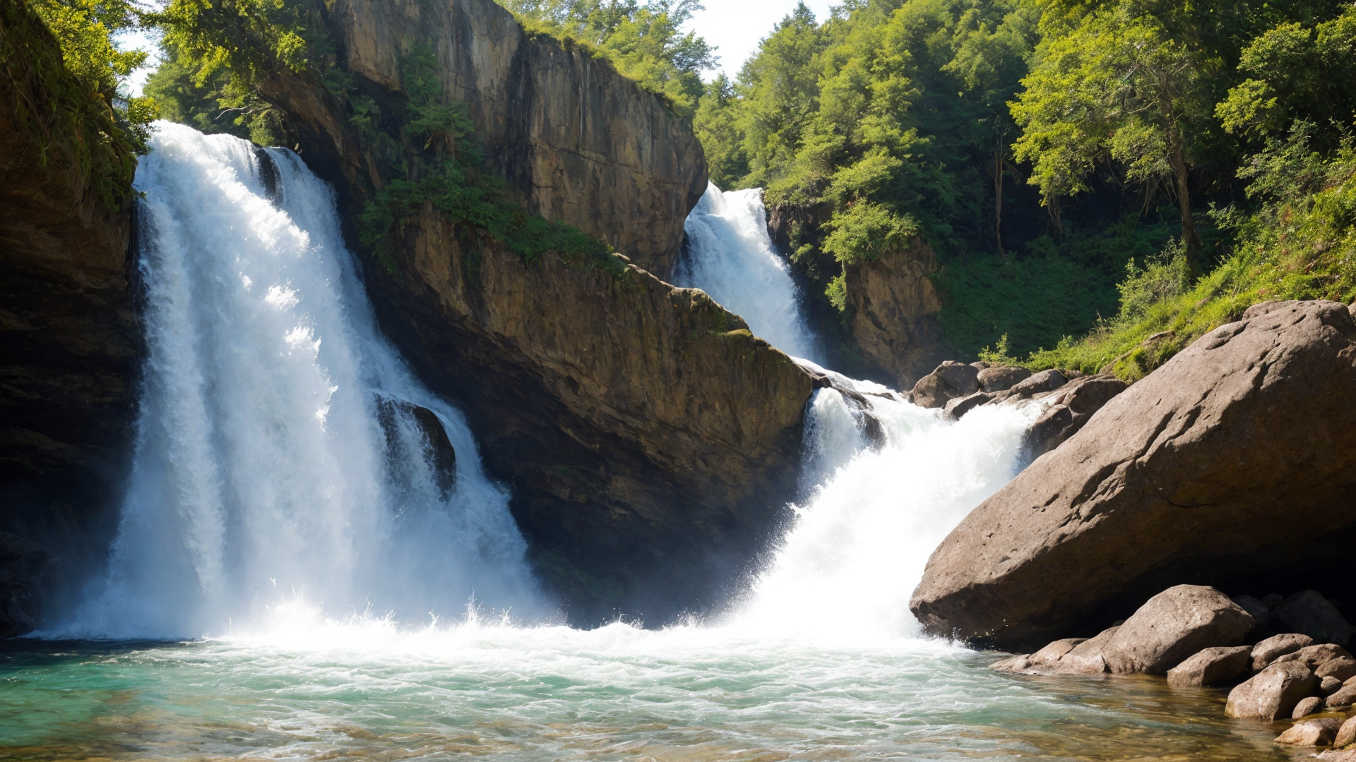 激流下的白瀑布风景图片高清赏析