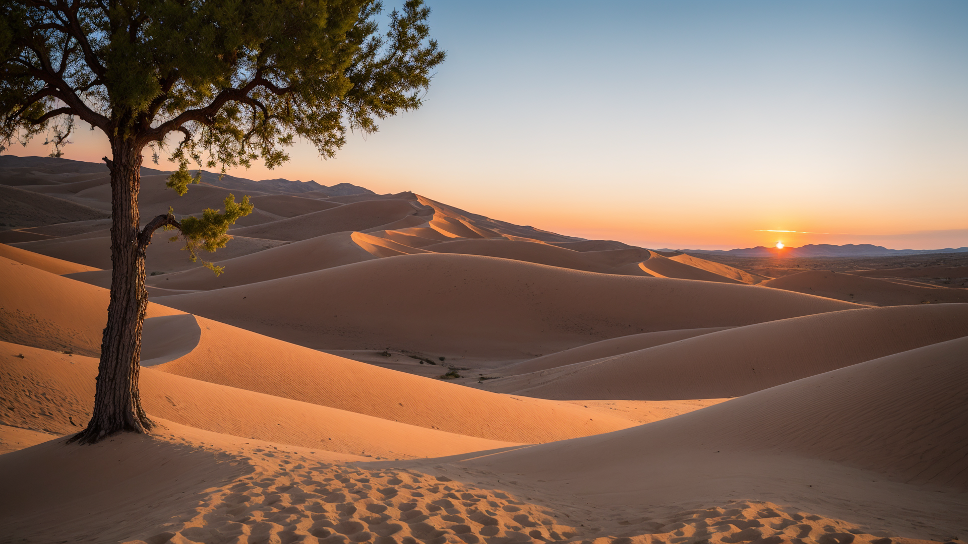 蓝天白云下的橙色沙漠壁纸高清图片