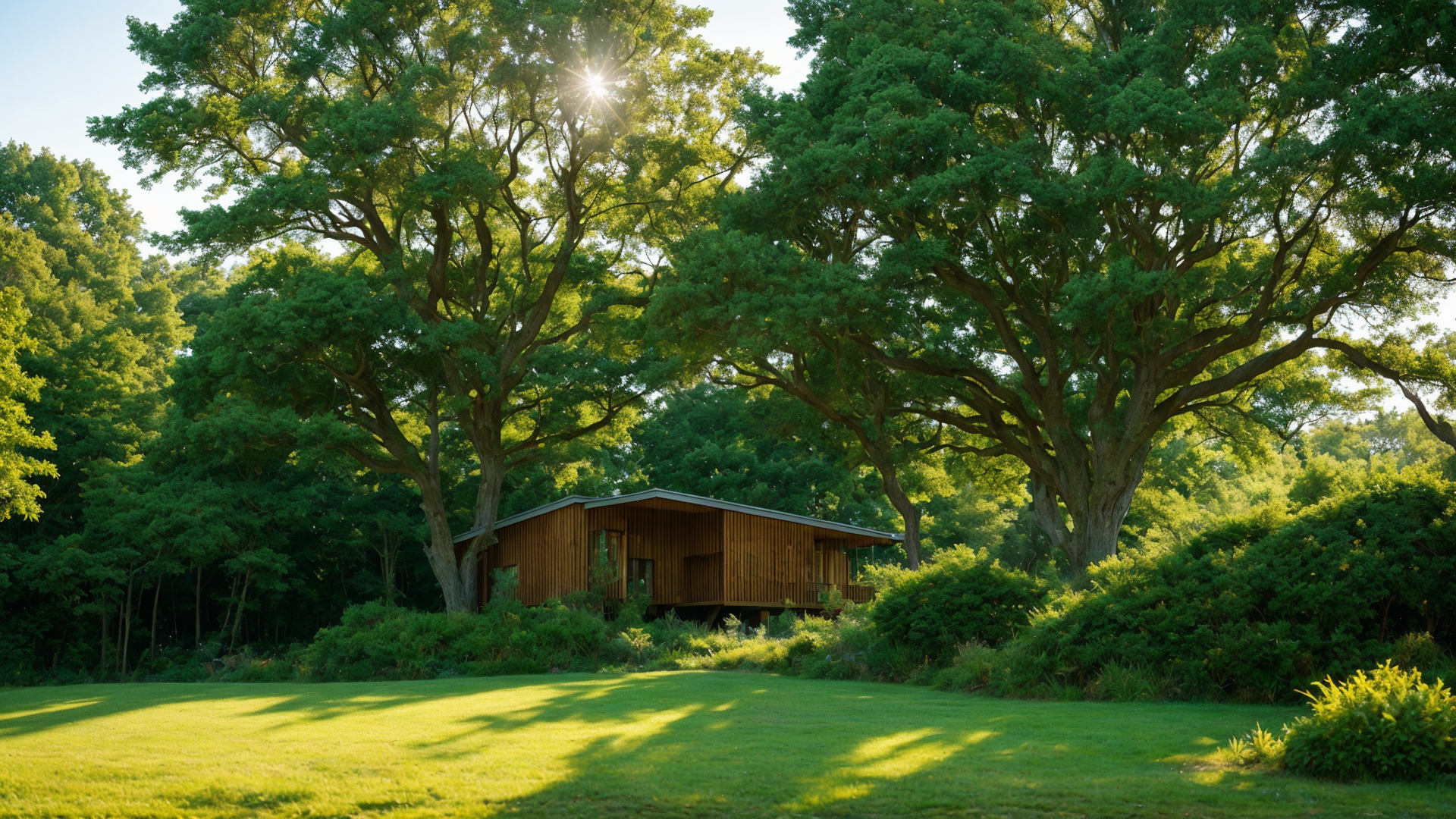 阳光下唯美绿色小树林风景图片