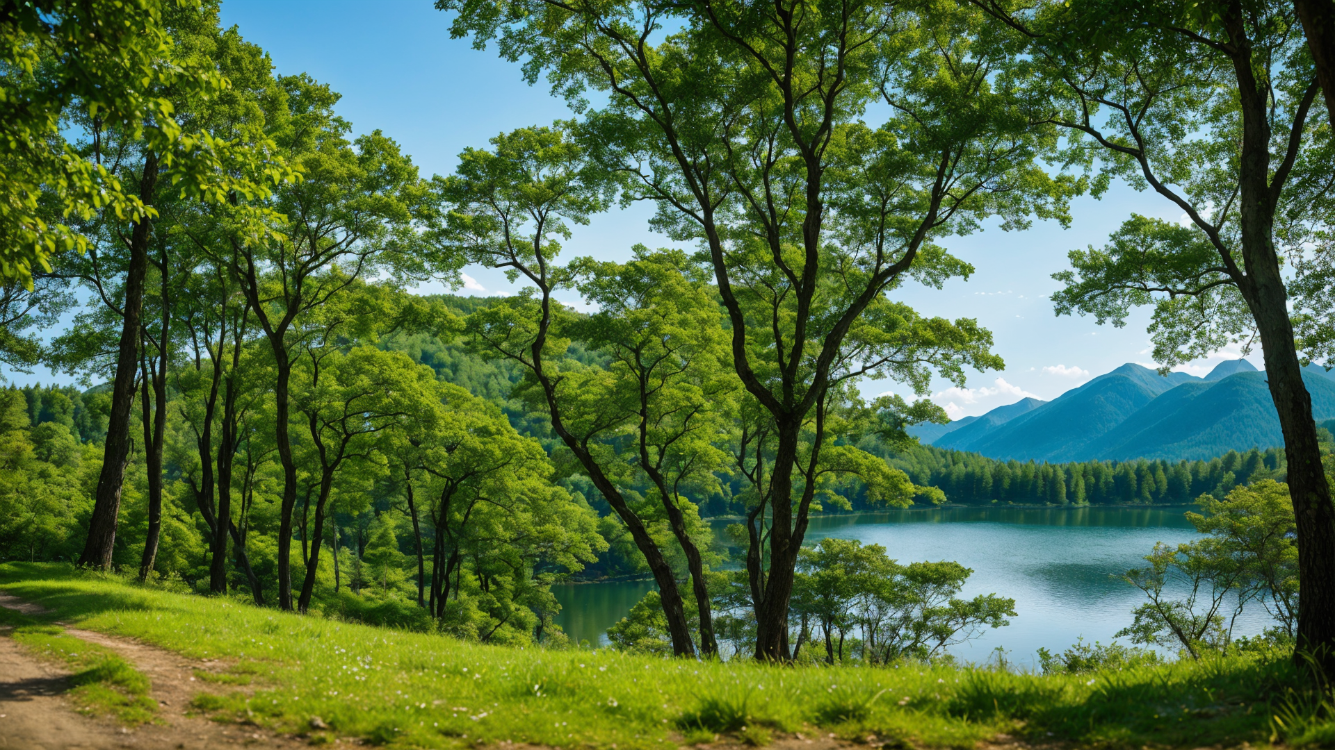 舒适阳光照射树林的自然风景图片