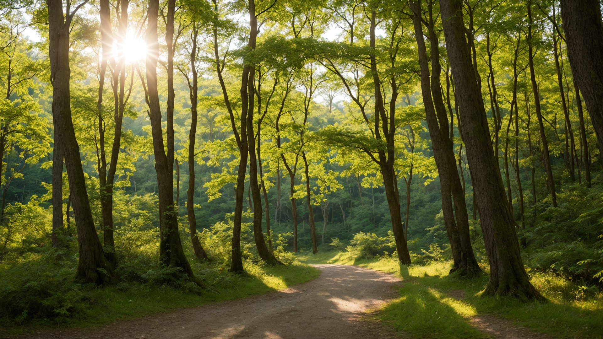 舒适阳光照射树林的自然风景图片