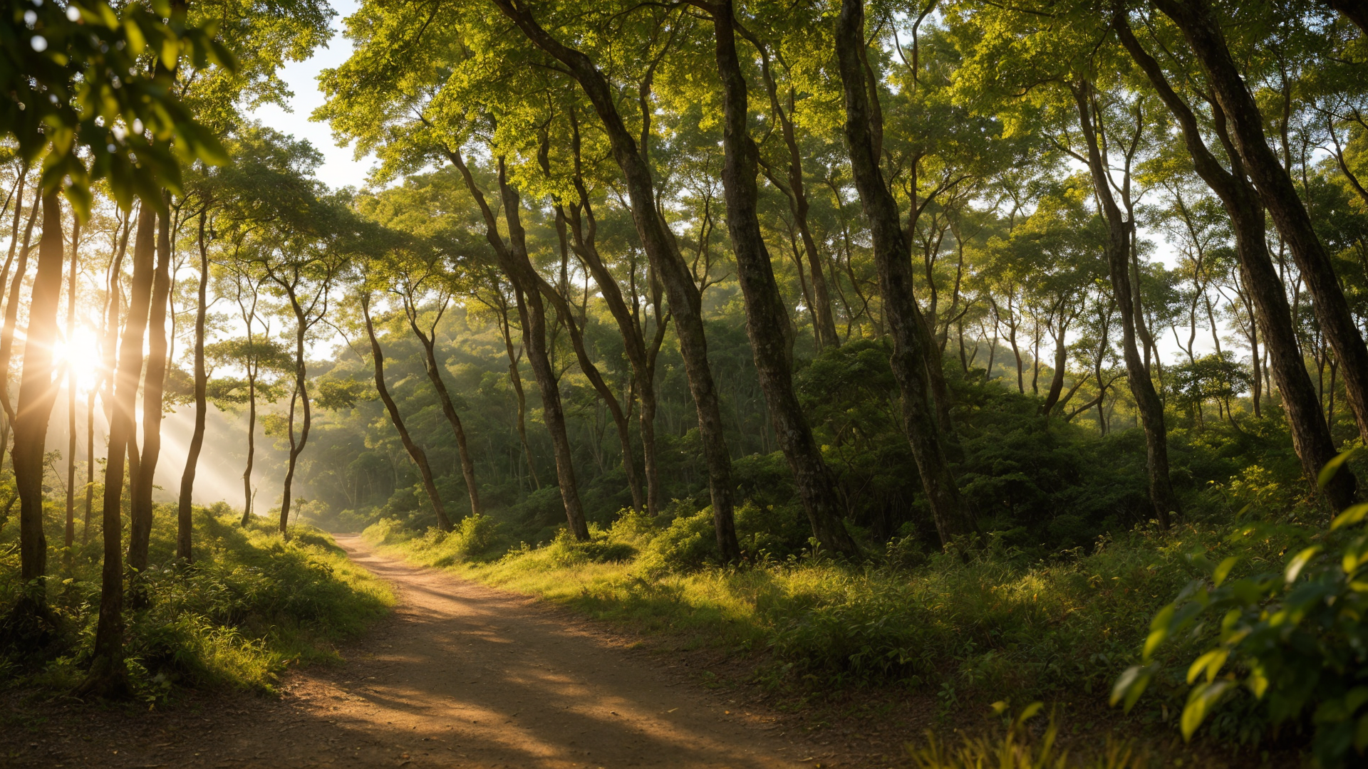 树林与道路结合的美丽景色图片