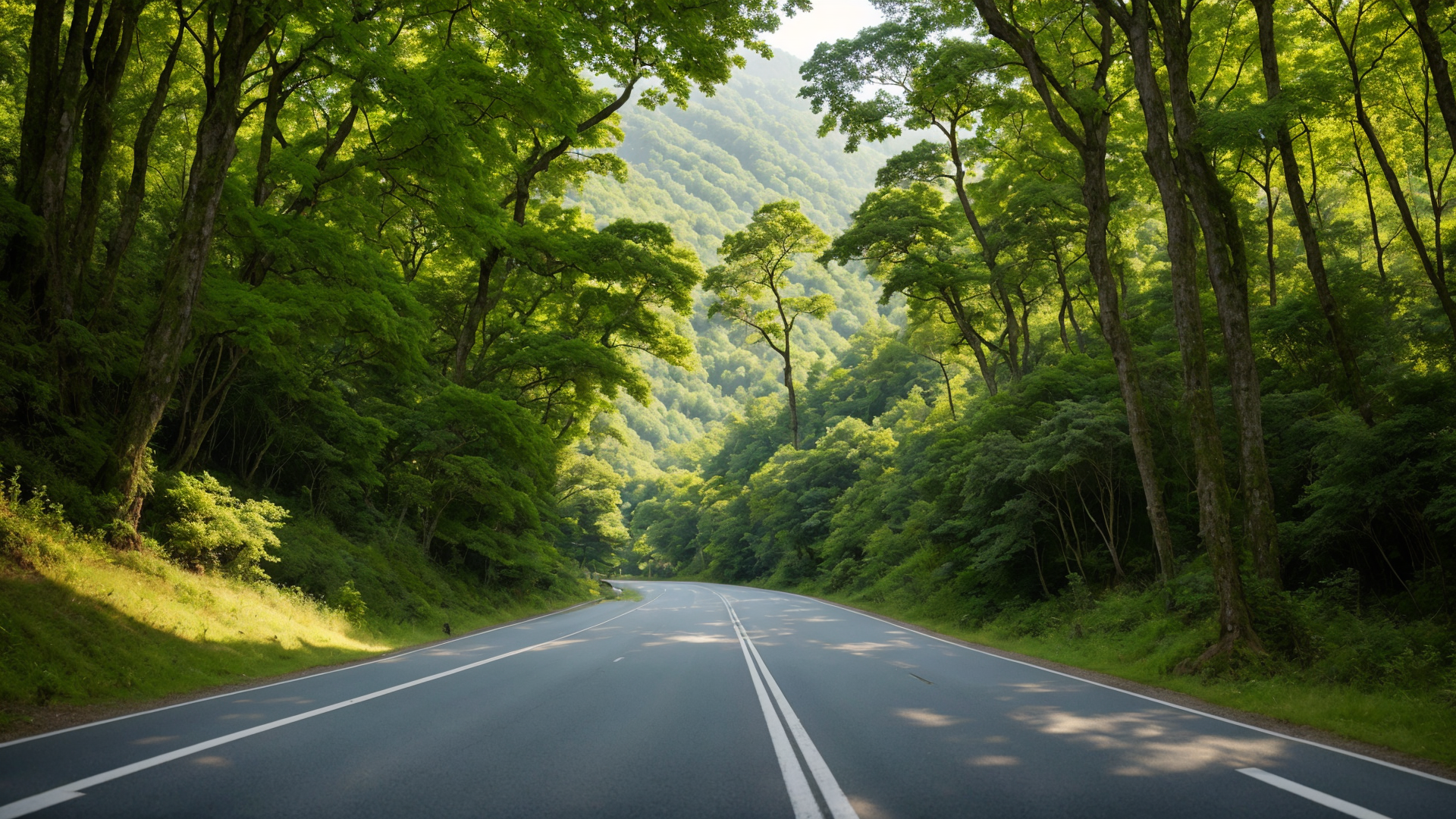 树林与道路结合的美丽景色图片