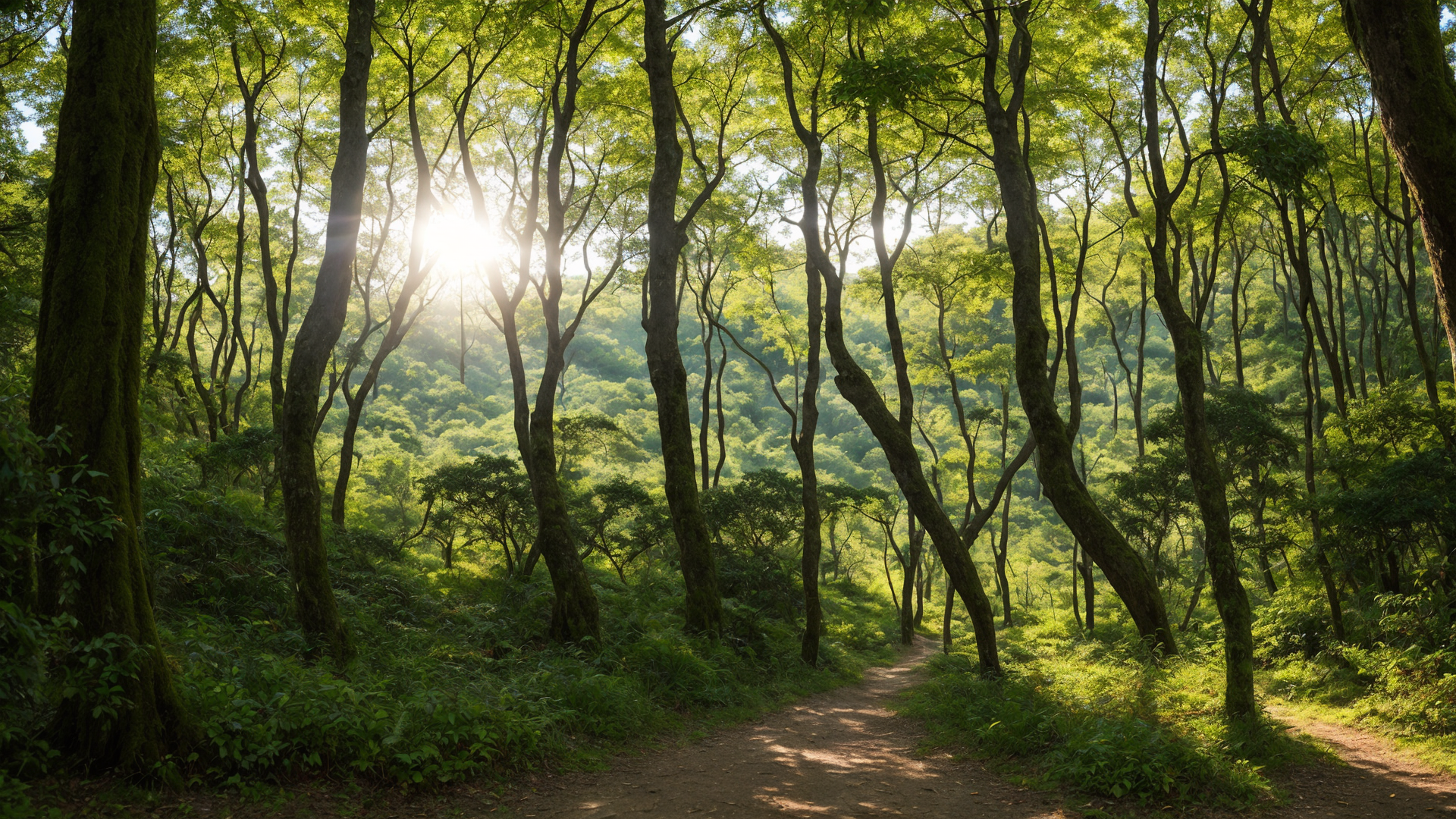 树林与道路结合的美丽景色图片