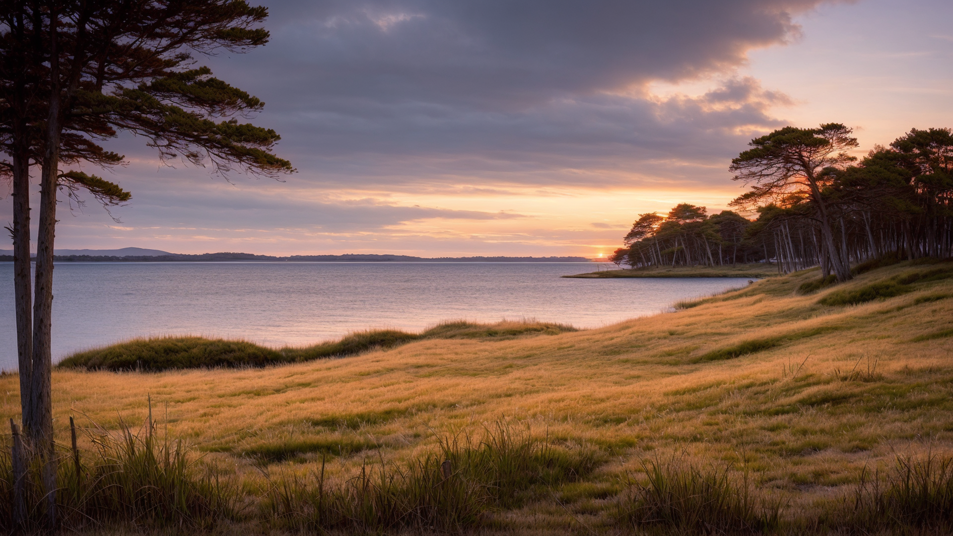 唯美大河边黄昏风景图片赏析