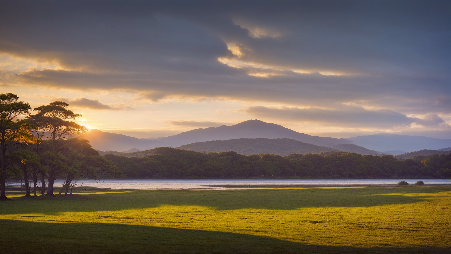 唯美大河边黄昏风景图片赏析