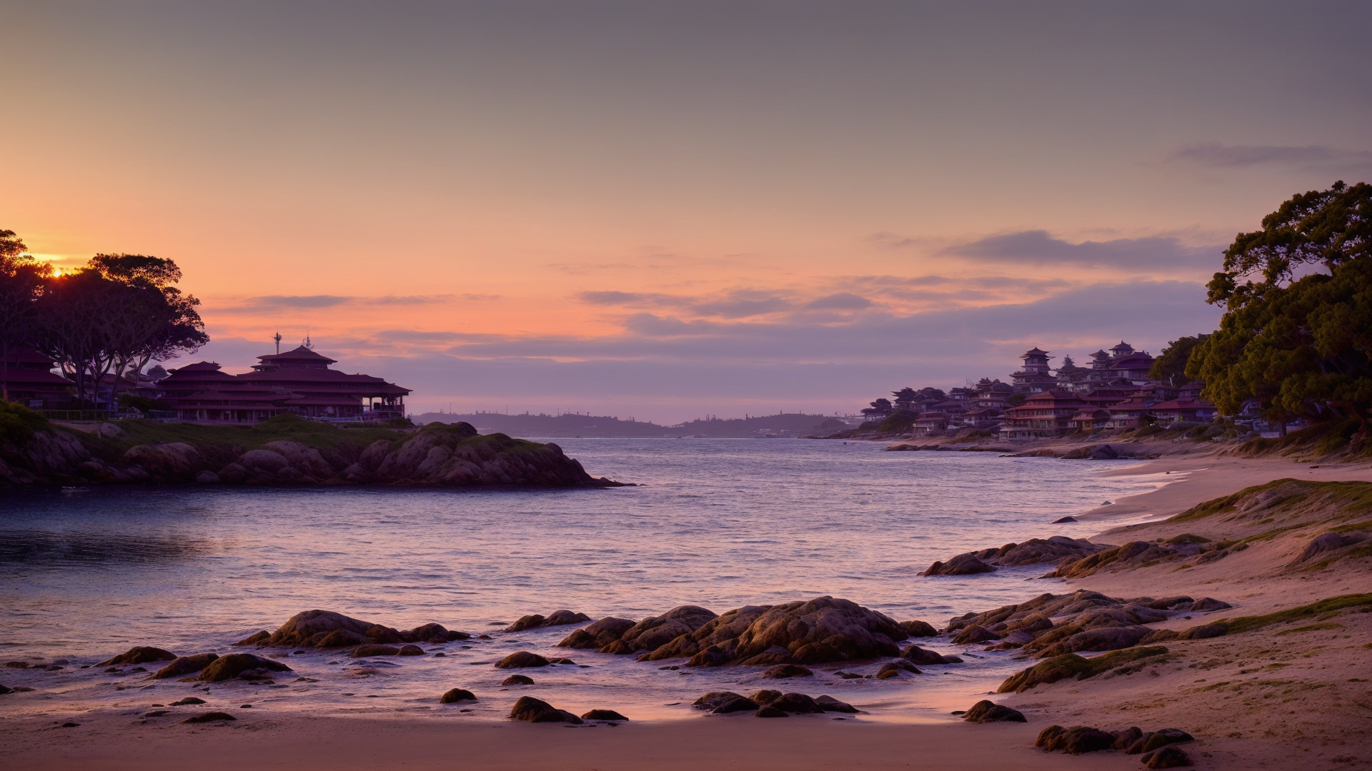 唯美大河边黄昏风景图片赏析