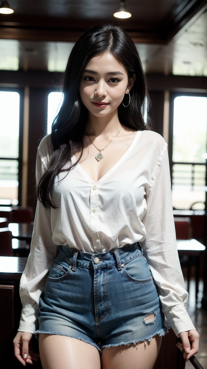 穿上衬衫和牛仔短裤的清纯女孩惊艳甜美想不爱都难超清手机壁纸