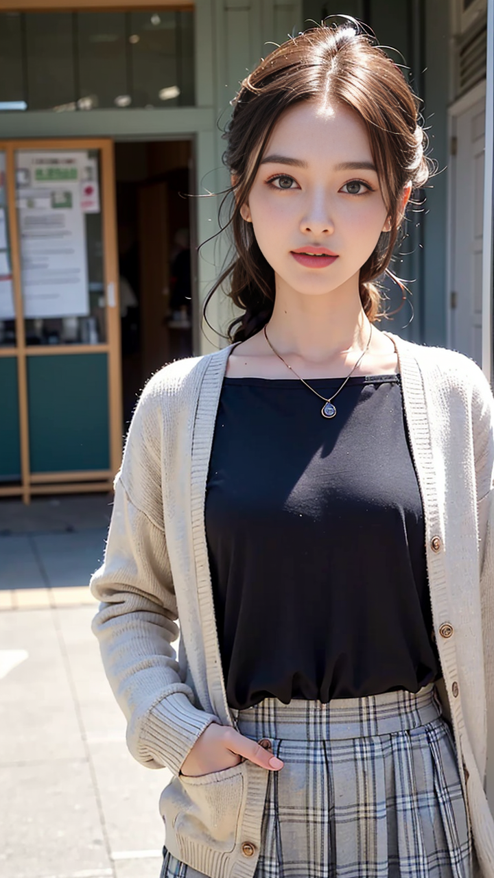 米黄色开衫下的学院妹纸清新脱俗又格外抢眼高清手机壁纸