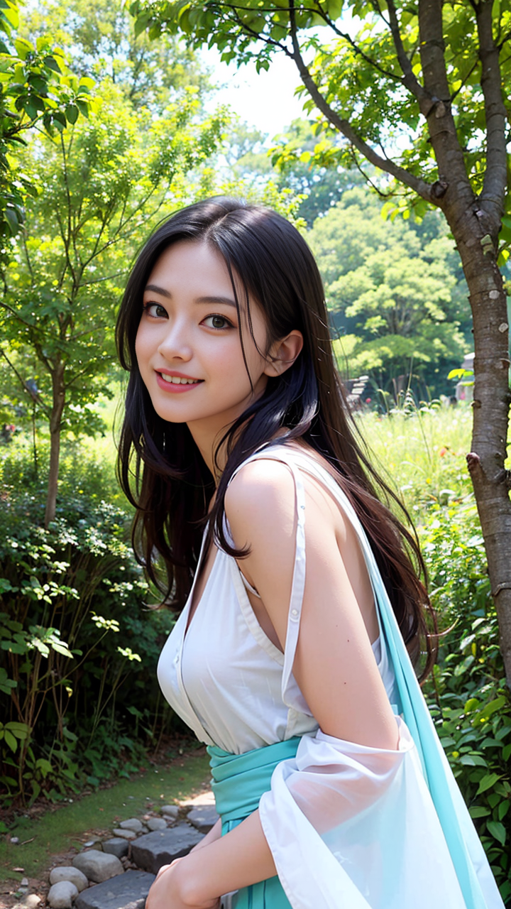 美女步入古代仙境,身穿唐制汉服惊艳亮相,散发迷人光芒高清写真图片