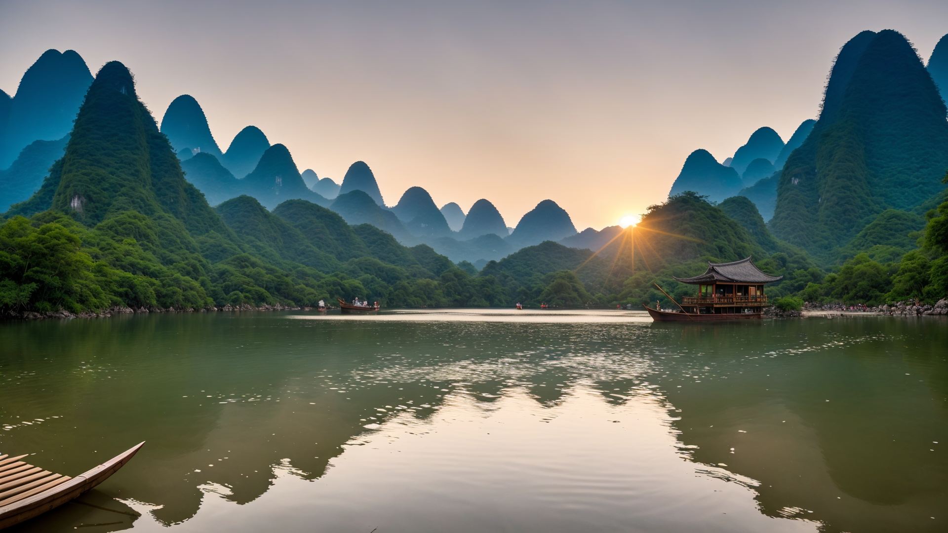 畅游漓江的绝美山水风景桌面壁纸图片