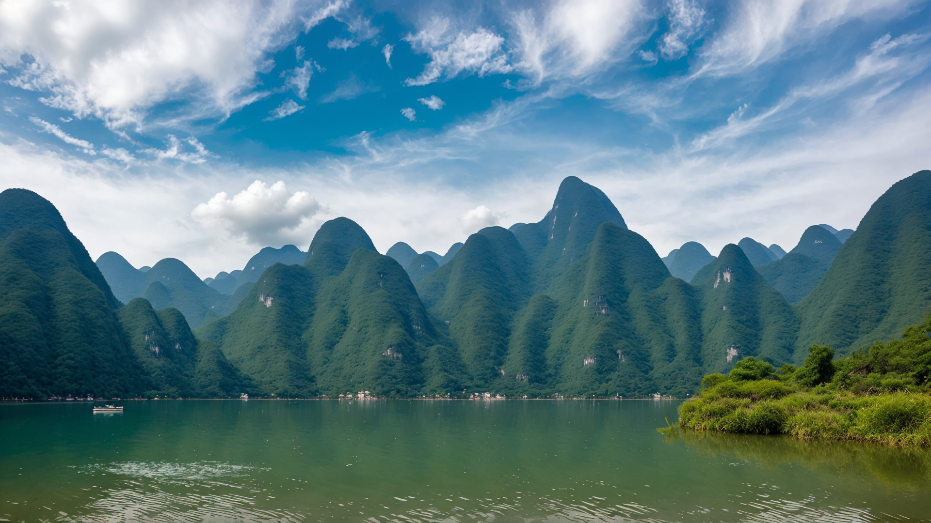 畅游漓江的绝美山水风景桌面壁纸图片