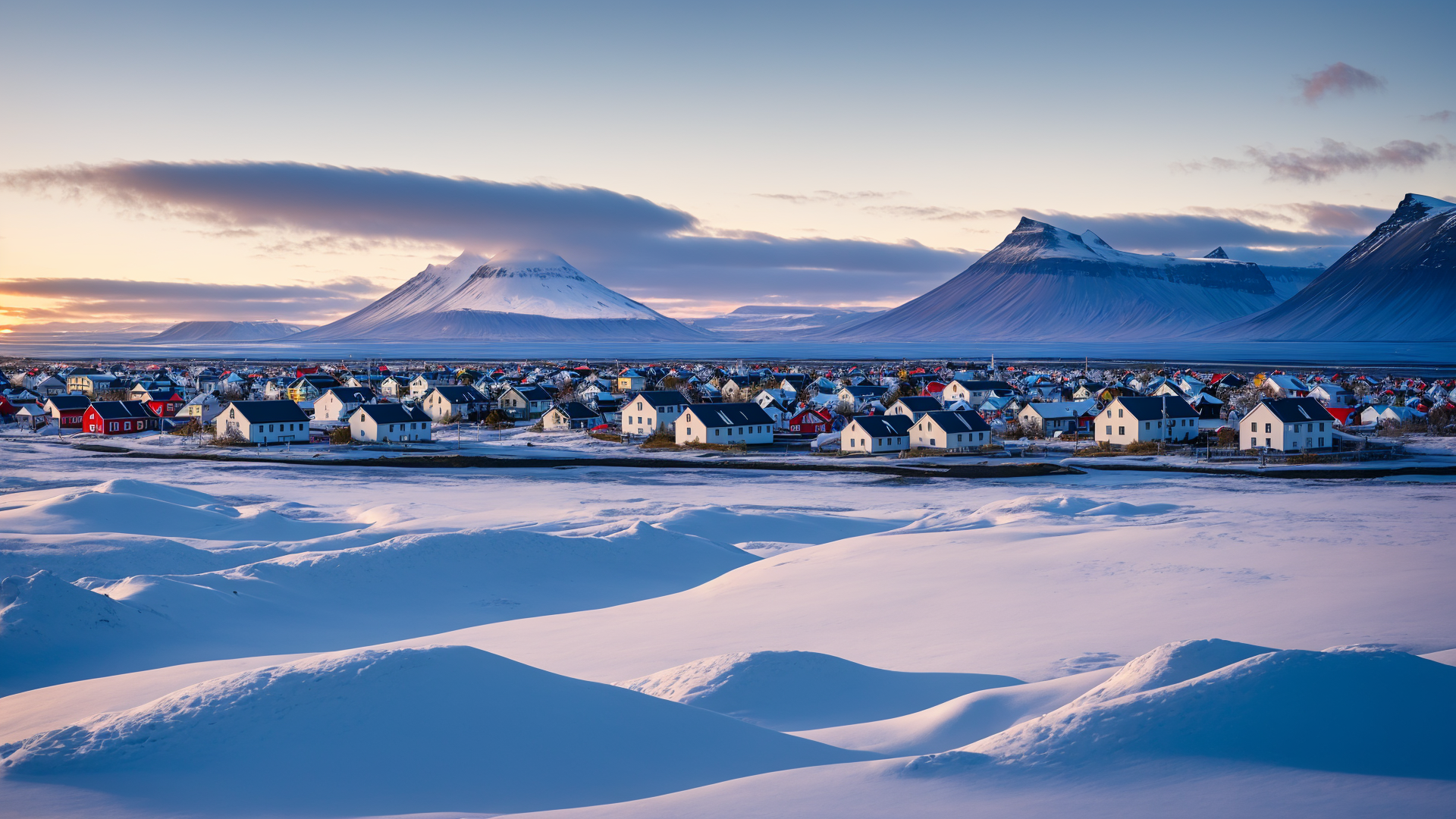 初雪包裹的冰岛城镇雪景图片集锦