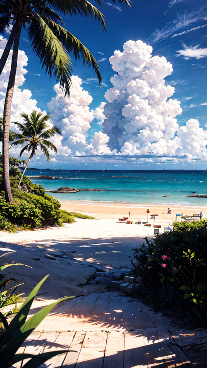 迷人的二次元海滩壁纸竖屏风景图