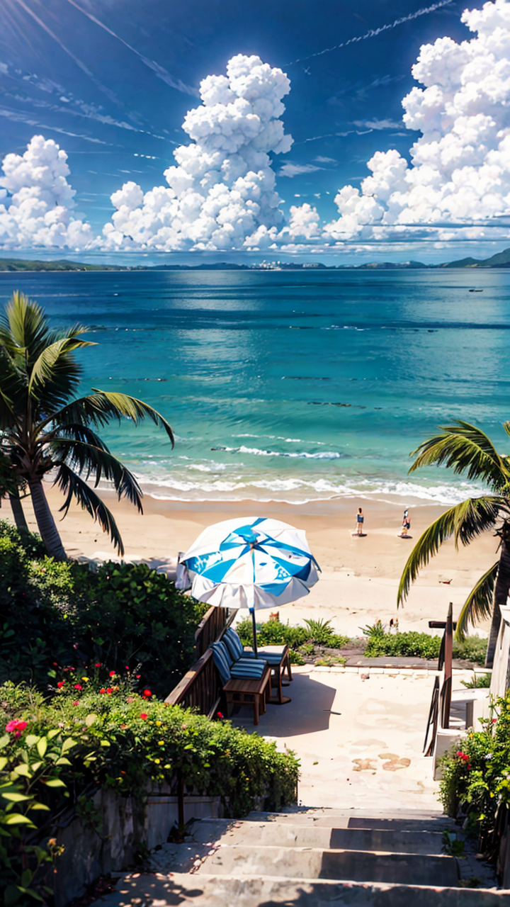 迷人的二次元海滩壁纸竖屏风景图