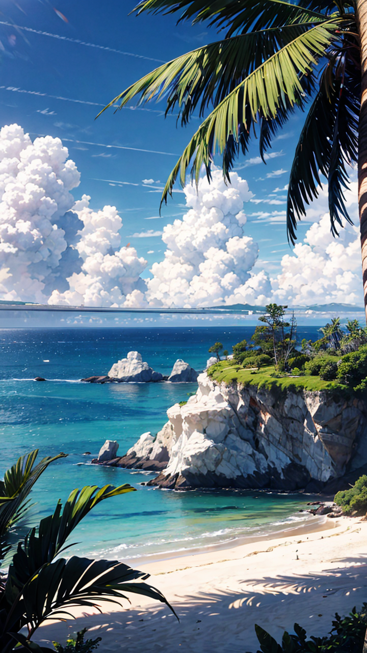 迷人的二次元海滩壁纸竖屏风景图