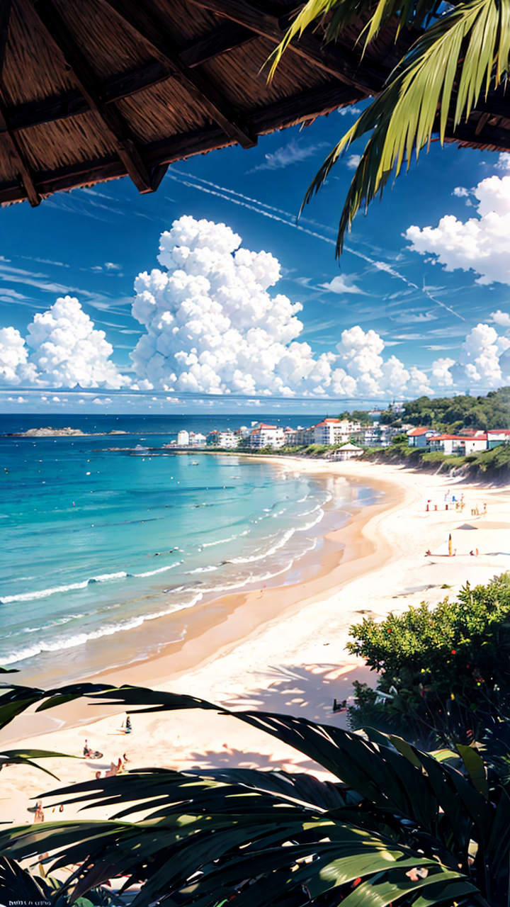 迷人的二次元海滩壁纸竖屏风景图