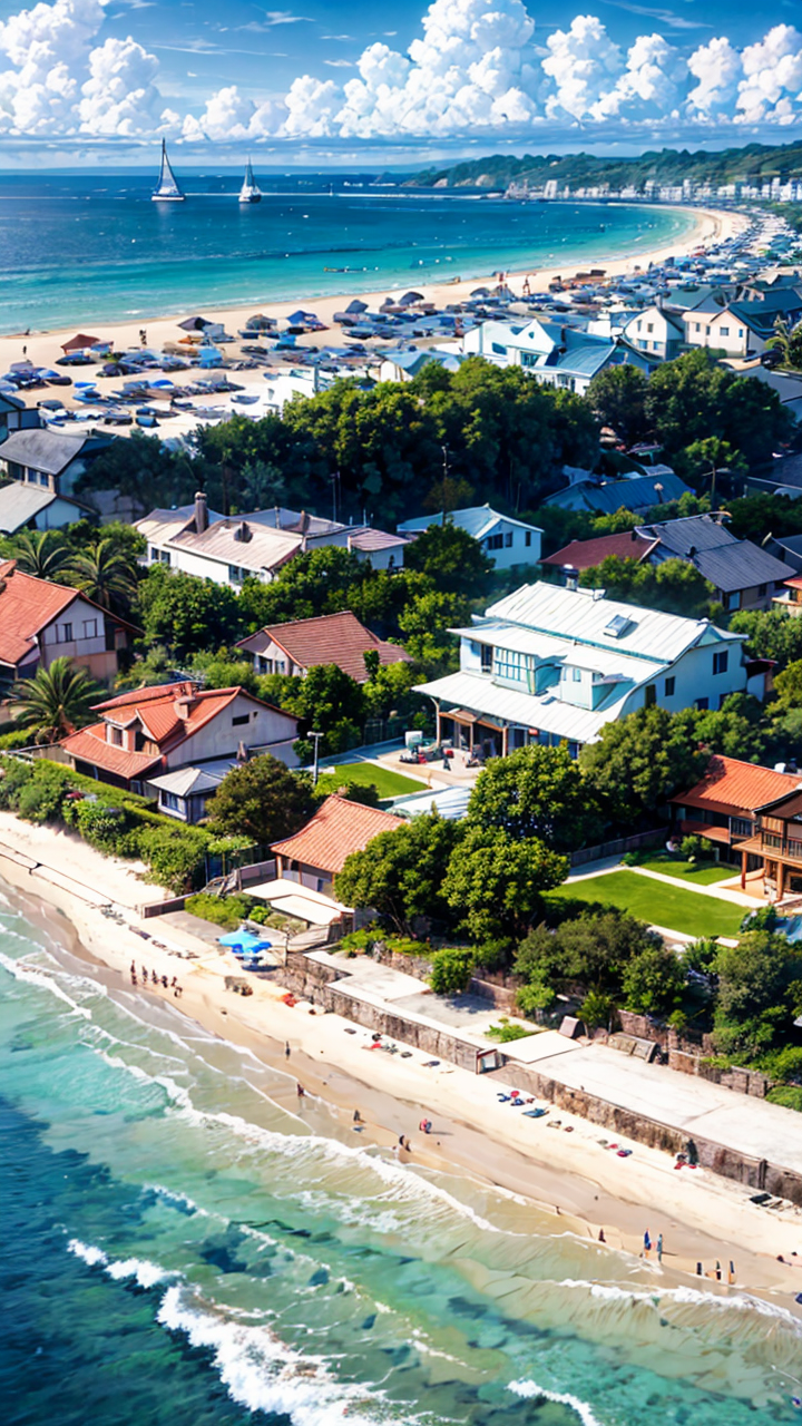 迷人的二次元海滩壁纸竖屏风景图