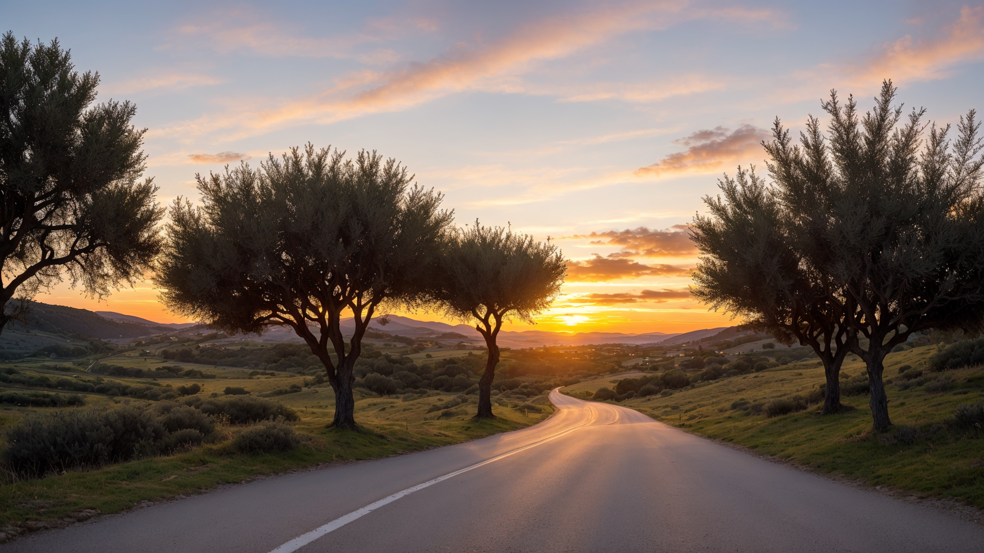 普利亚傍晚黄昏时的晚霞绚丽绝伦风景图片