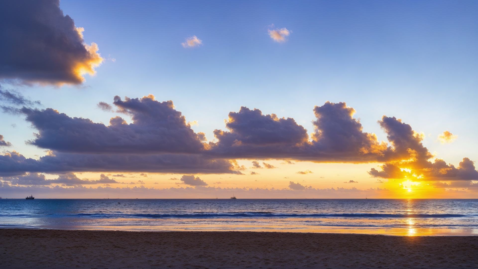 海平面上绝美的浪花日出美景图片