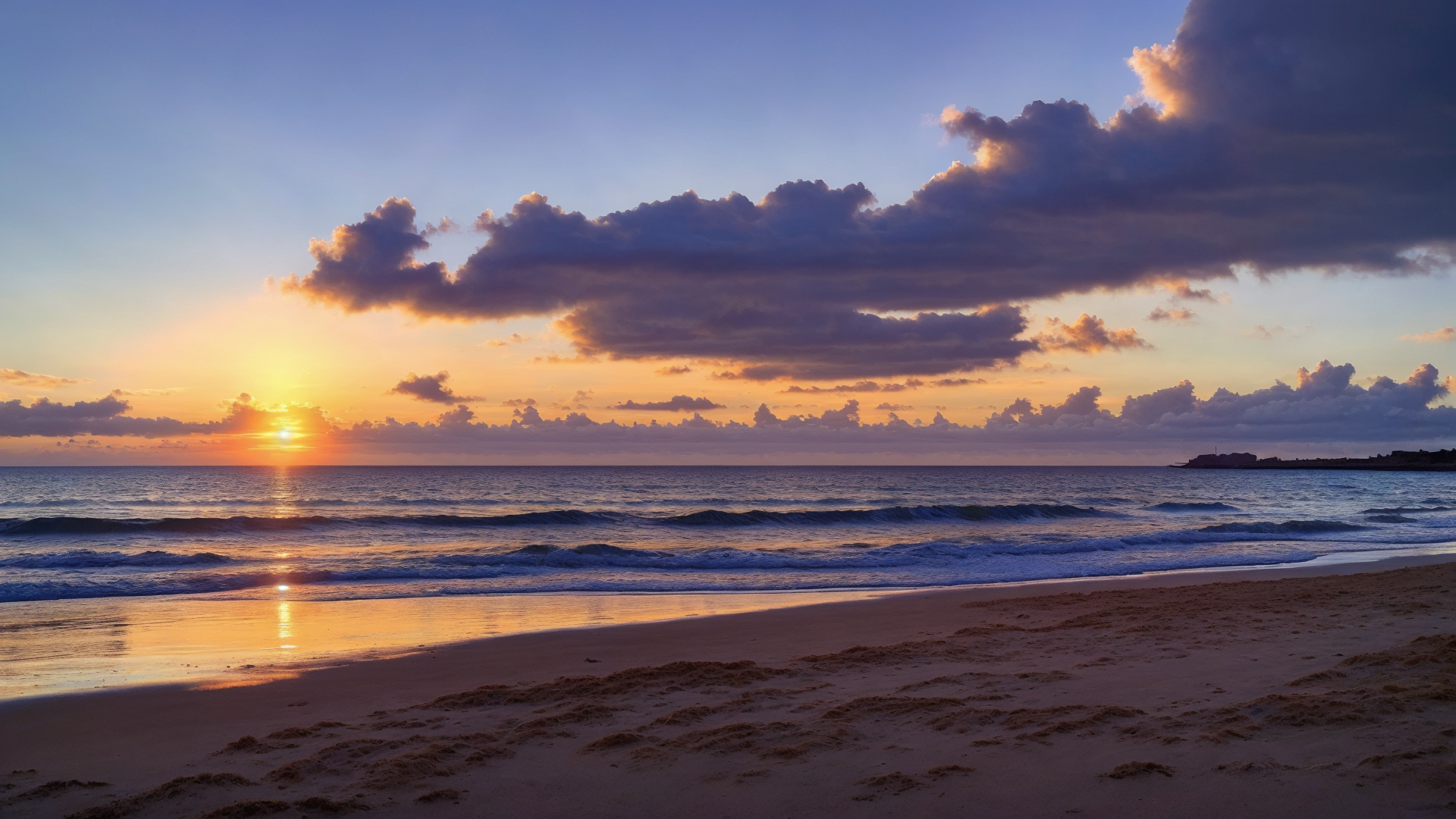 海平面上绝美的浪花日出美景图片