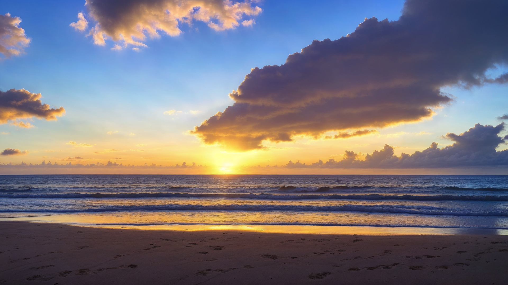 海平面上绝美的浪花日出美景图片