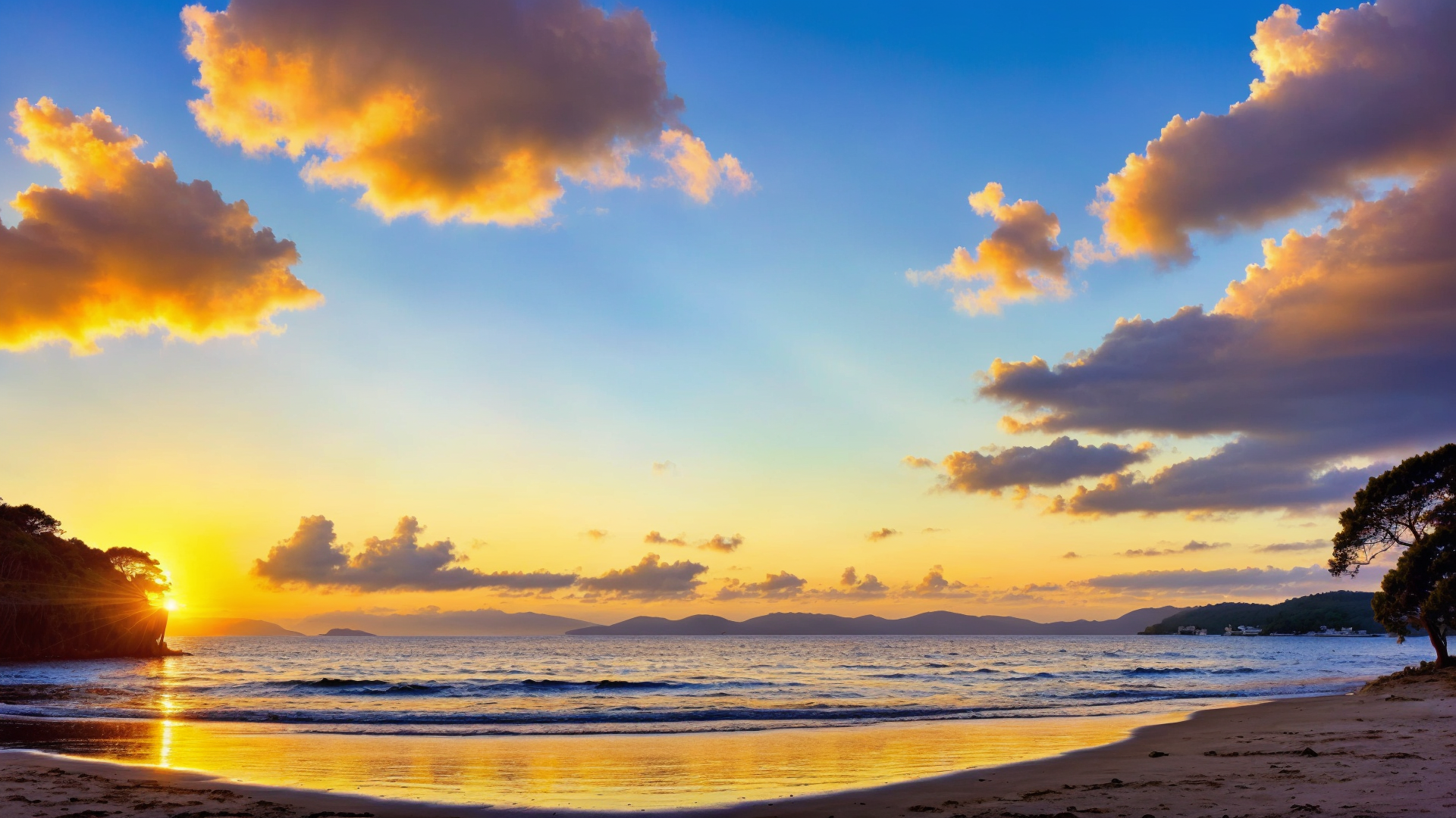 海平面上绝美的浪花日出美景图片