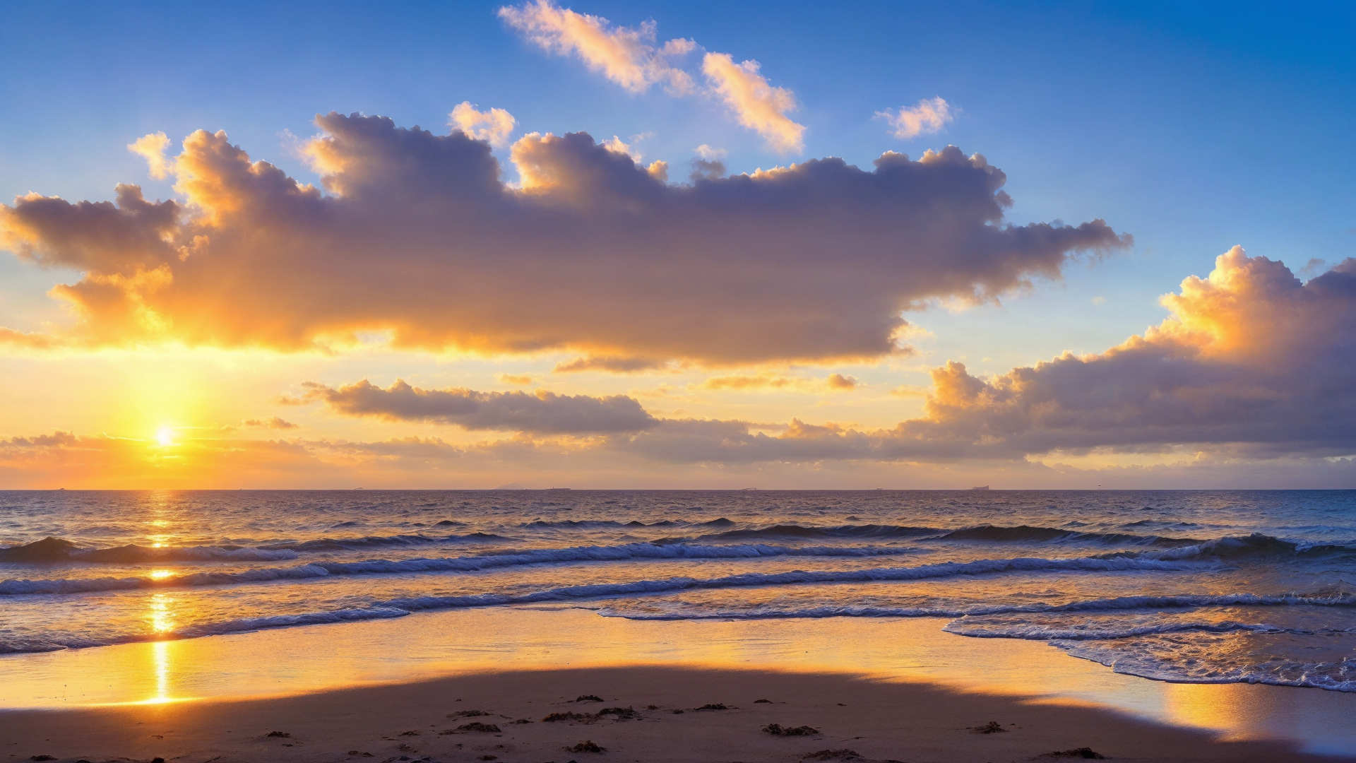 海平面上绝美的浪花日出美景图片