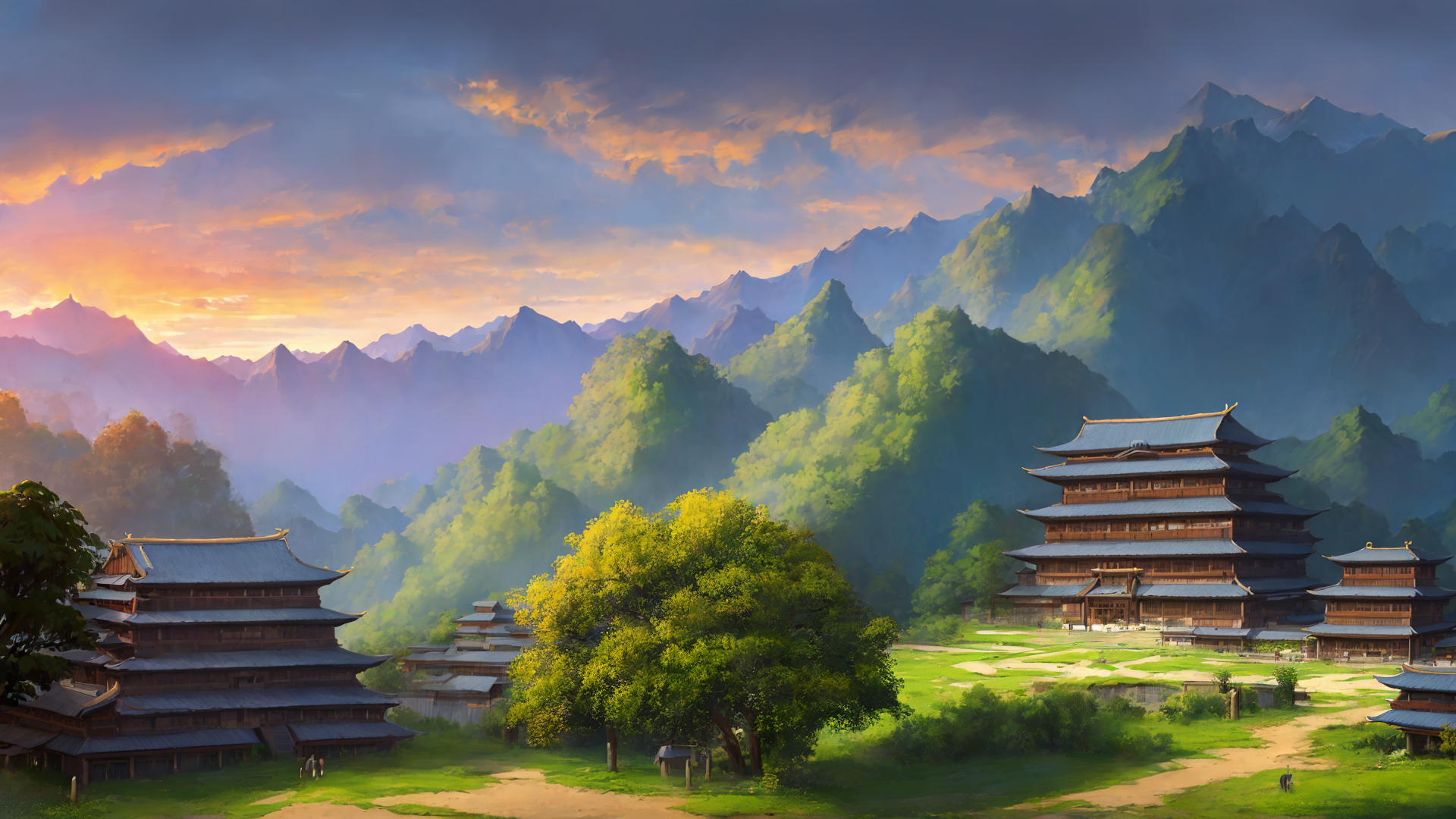 山中古风宫殿府院动漫风景图赏析