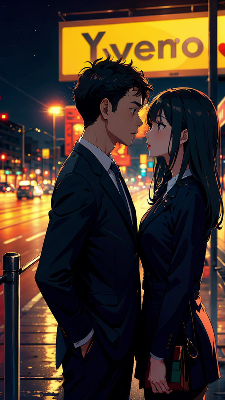 面对面互相抱着吻着对方的动漫情侣高清手机壁纸