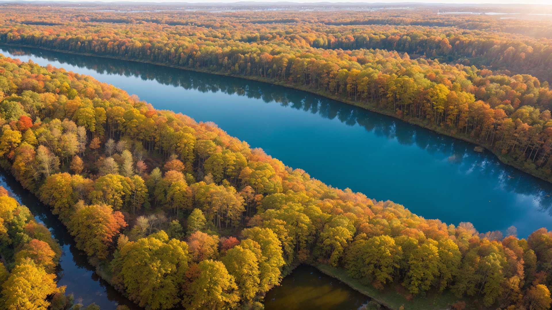 湖边树林中的秋天显露出绝美的面容风景图片