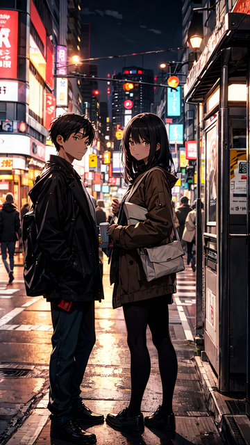 甜蜜<strong>动漫</strong>情侣街上浪漫约会手机背景图片