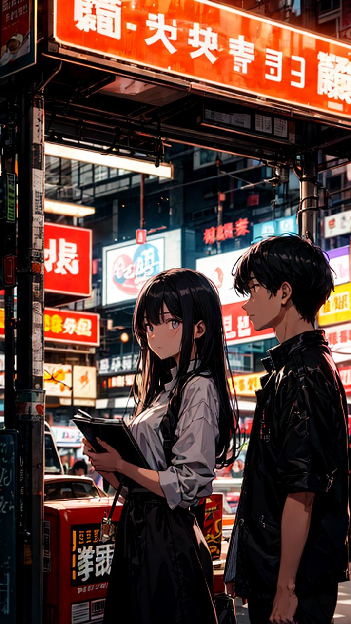 街头唯美1对动漫情侣浪漫约会高清手机壁纸