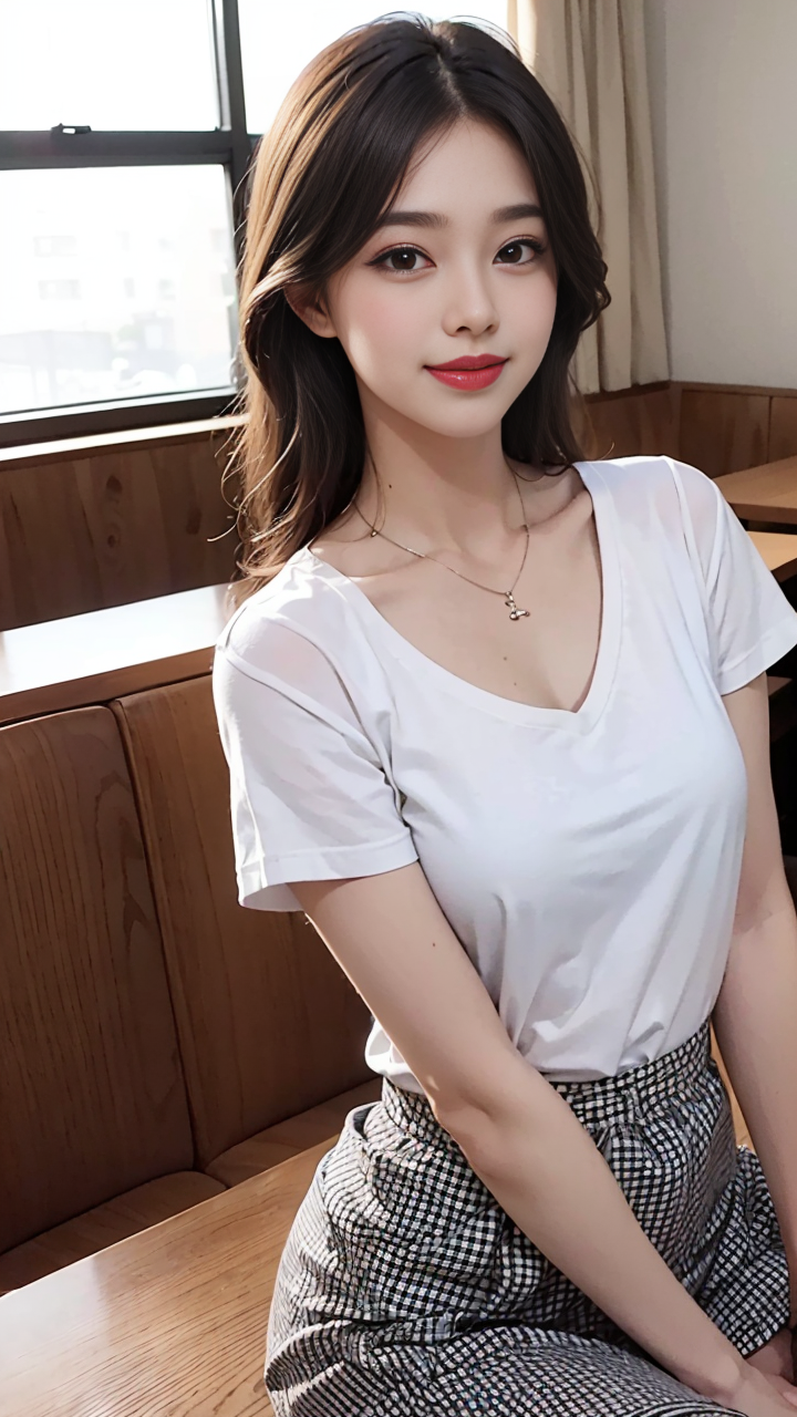 时尚穿搭推荐:元气美女格子短裙+T恤清新迷人系列1高清写真图片