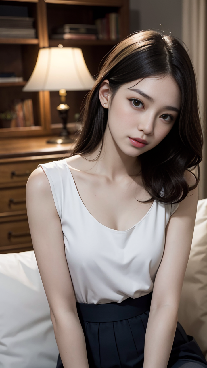 夏日时尚穿搭：清纯女神驾驭百褶短裙和无袖衬衫,迷人又养眼系列8高清手机壁纸