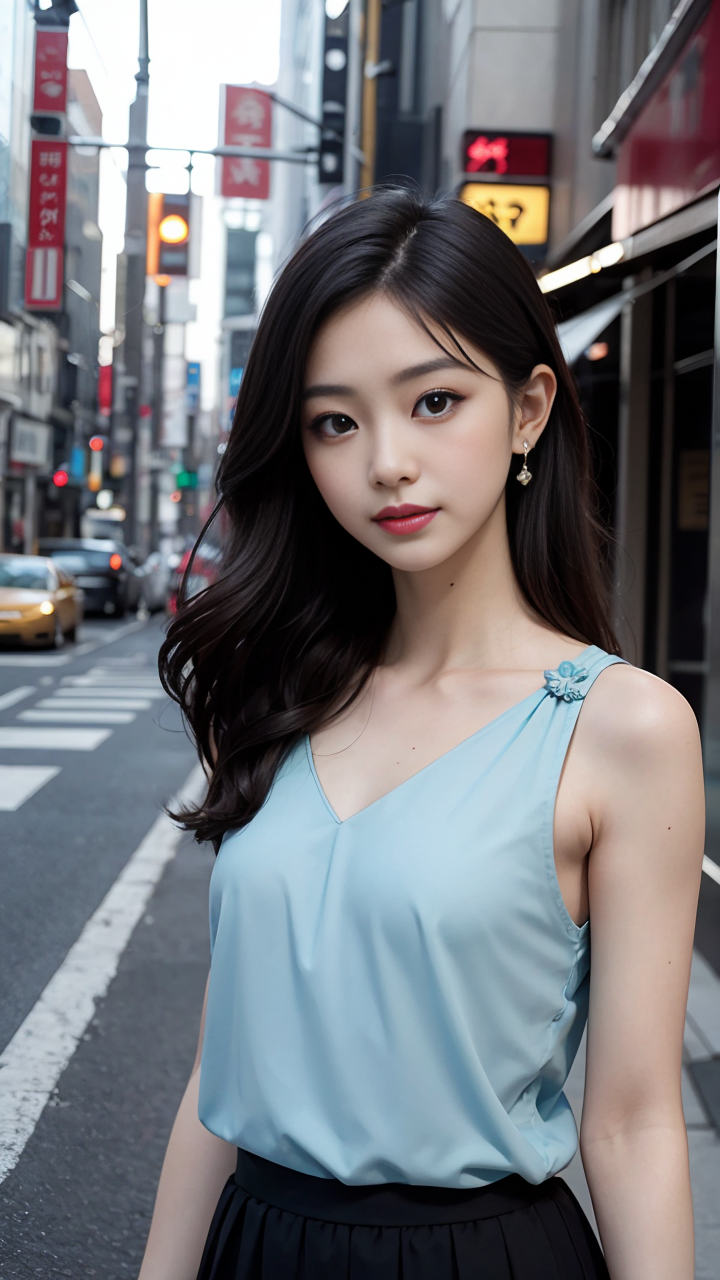 夏日时尚穿搭：清纯女神驾驭百褶短裙和无袖衬衫,迷人又养眼系列8高清手机壁纸