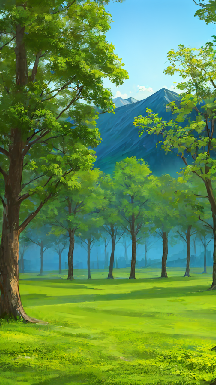 春天美如画的高清二次元水杉树风景手机壁纸