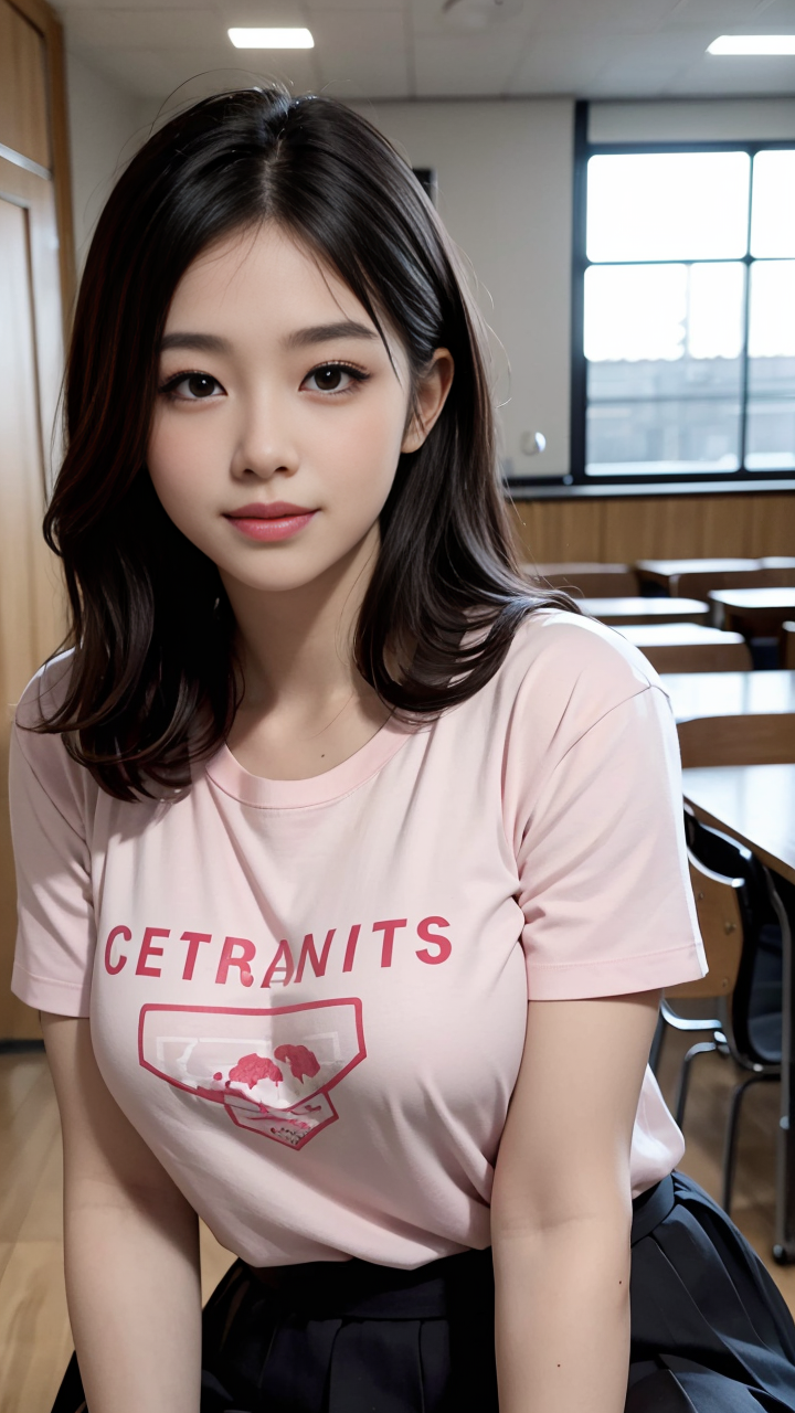 校园养眼美女穿搭推荐：身穿T恤+格子短裙随拍系列4高清写真壁纸