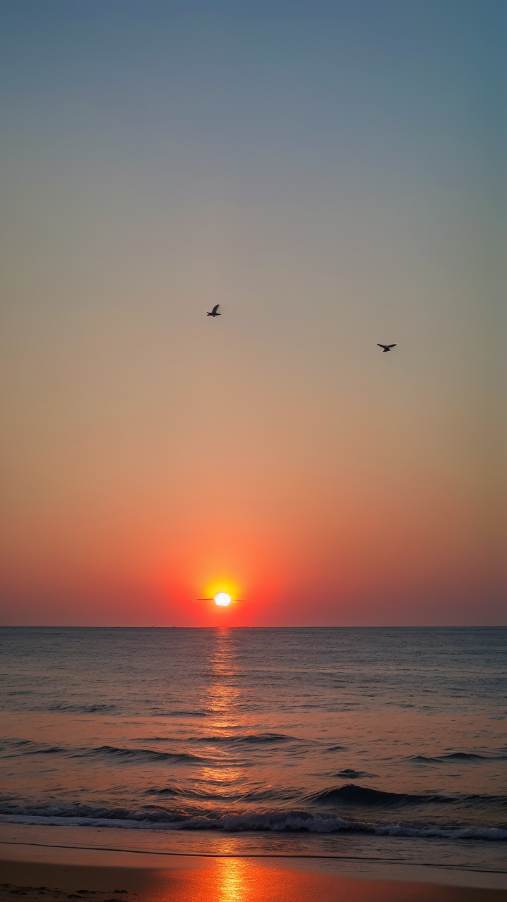 夏天海平面上的红日美景图片高清手机壁纸