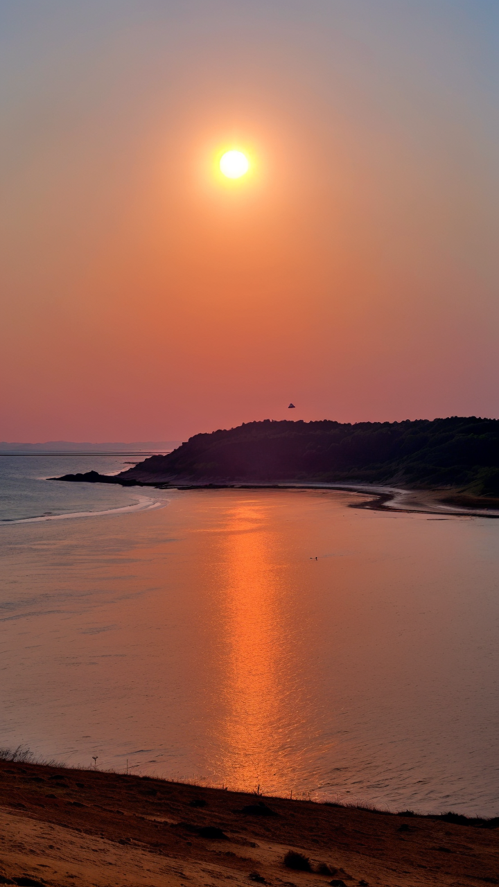 夏天海平面上的红日美景图片高清手机壁纸