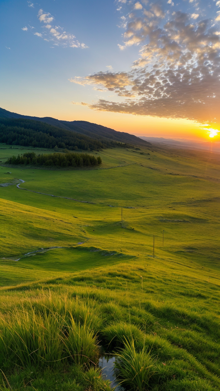 竖屏绿色草原山水风景壁纸图片系列13赏析