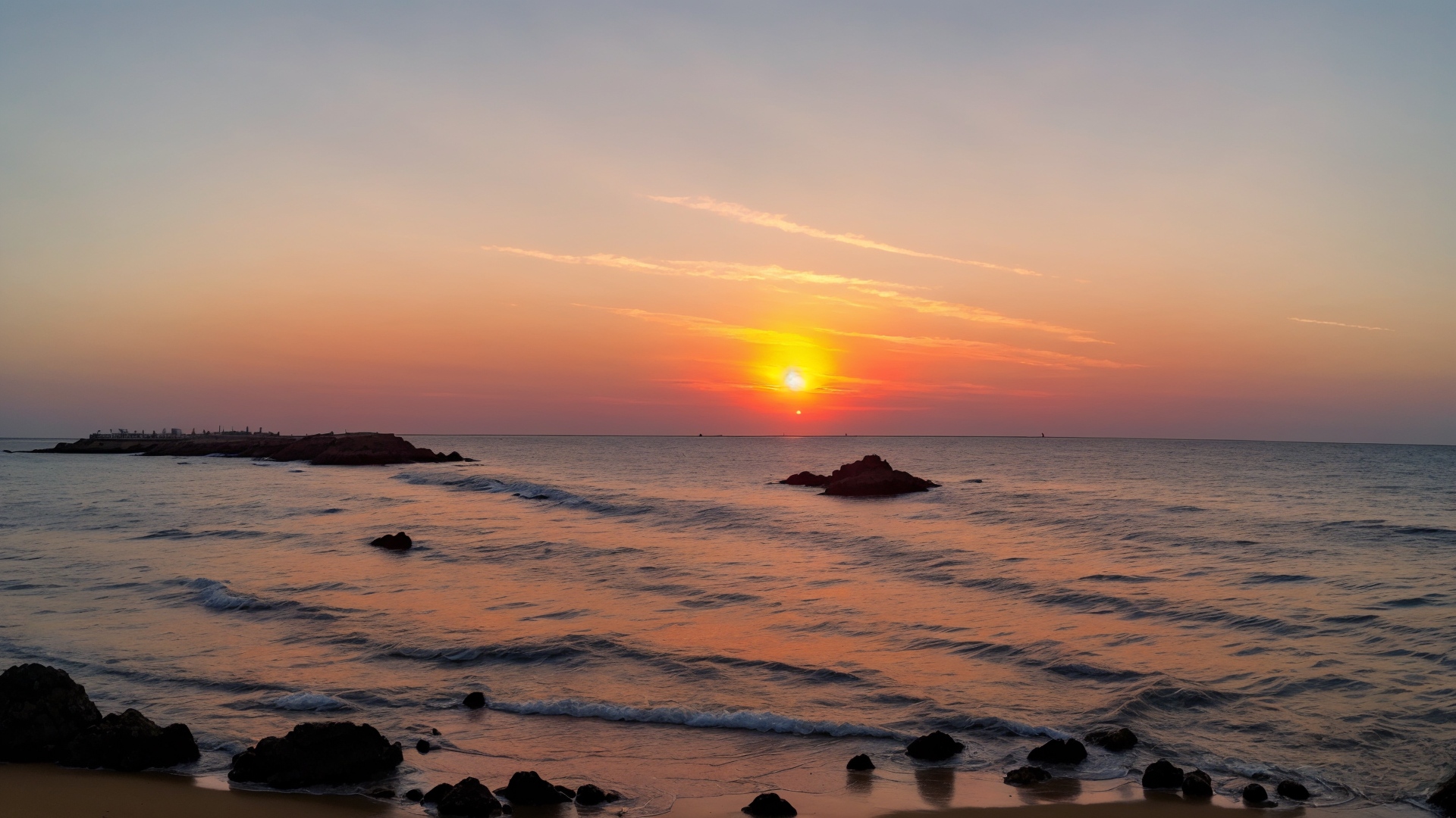 唯美又漂亮的海边红日风景图电脑桌面壁纸赏析